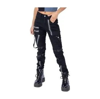 Dámské kalhoty Metalové kalhoty dámské se zipy a popruhy