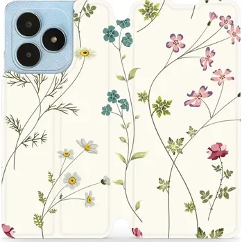 Pouzdro na mobilní telefon Flipové pouzdro Mobiwear - Realme Note 50 - MD03S Tenké rostlinky s květy (Knížkové flip pouzdro, obal, kryt na mobil Realme Note 50 - MD03S Tenké rostlinky s květy, materiál Umělá kůže + TPU - ochrana 360°, stojánek, silikonová vanička, magnetické zavírá