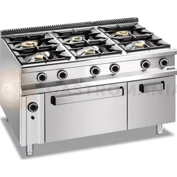 Nerezový dřez Plynový sporák 6-hořáková z plynovou troubou GN 2/1 a skříňkou Magistra Plus 900 | MBM, MFB912AFGXXL