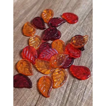 Korálek Plastové korálky lístečky 9x14 mm barva oranžová mix