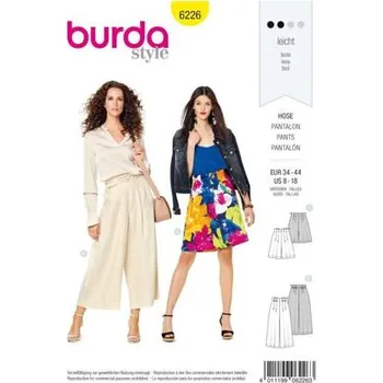 Střih Burda žlutý 6226 - letní kalhoty, lněné kalhoty, šortky