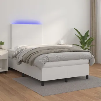 Ložnice vidaXL Box spring postel s matrací a LED 120x200 cm umělá kůže [3135816] Barva: Bílá