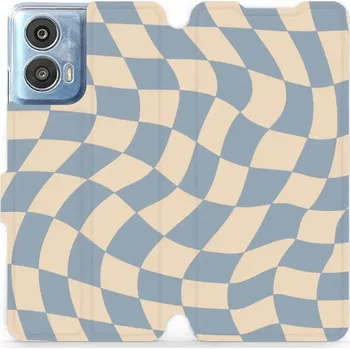Pouzdro na mobilní telefon Flipové pouzdro Mobiwear - Motorola Moto G24 / Moto G04 - VA59S Modrá a béžová šachovnice (Knížkové flip pouzdro, obal, kryt na mobil Motorola Moto G24 / Moto G04 - VA59S Modrá a béžová šachovnice, materiál Umělá kůže + TPU - ochrana 360°, stojánek,)