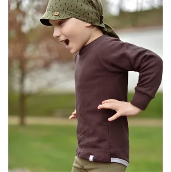 Pánské tričko tmavě hnědé bavlněné tričko s dlouhým rukávem