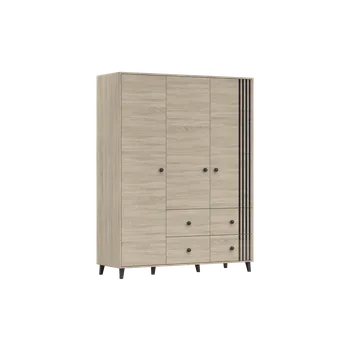 Šatní skříň IDZ Šatní skříň FOX 4S3D 19, 150 cm Dub Sonoma/Černá