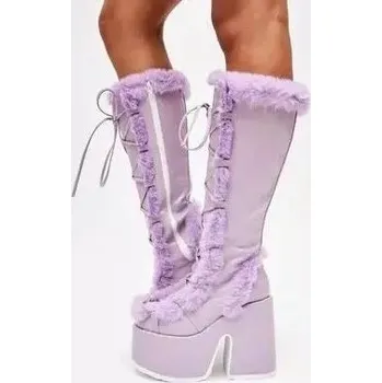 Dámské kozačky Zimní kozačky s kožíškem na podpatcích Barva: Fialová, Velikost: 40