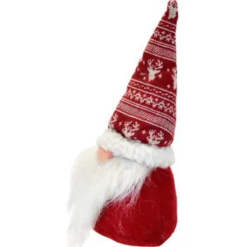 Vánoční dekorace Skřítek s pletenou červenou čepicí 30 cm