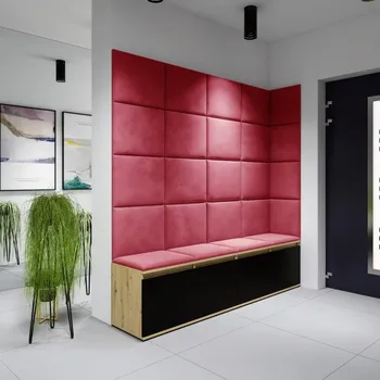 Předsíňová stěna Předsíňová stěna Emi 3 - dub Artisan/černá Barva čalounění: Červená - Trinity 09