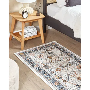 Bytový textil Koberec béžový a modrý 80 x 150 cm polypropylén polyester orientální vintage vzor obývací pokoj Beliani