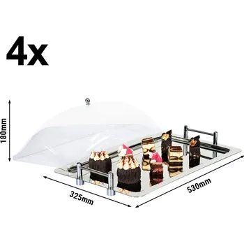 G.Gastro (4 Kusy) Nerezový servírovací podnos s transparentním krytem - 32,5 x 53 cm