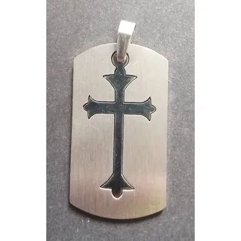 Přívěsek Ocelový křížek na ocelové destičce - přívěsek - varianta2