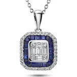 Přívěsek s baguette diamanty a safíry Scarlett, bílé zlato KU3065AZP + dárkové balení LUXUS zdarma