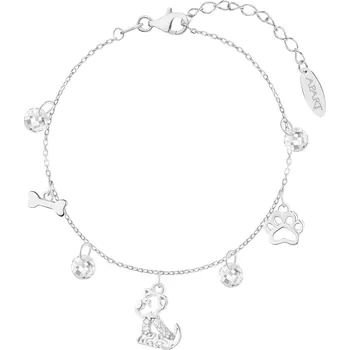 Náramek Stříbrný náramek se zirkony - pes, kost, tlapka - AP537-7455