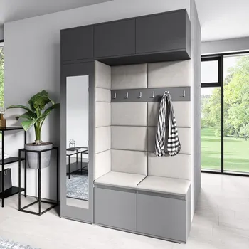 Předsíňová stěna Předsíňová stěna Emi 21 - šedá grafit Barva čalounění: Krémová - Trinity 01