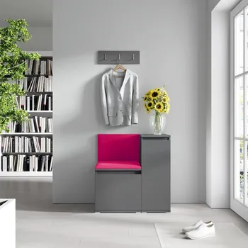 Předsíňová stěna Předsíňová stěna Emi 30 - šedá grafit Barva čalounění: Růžová - Trinity 10