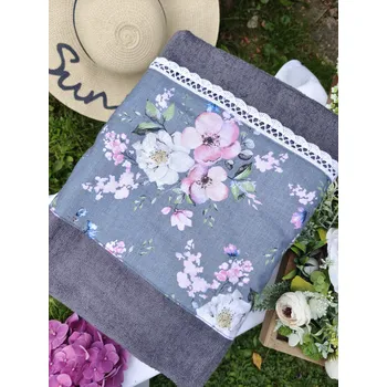 Ručník Sada froté ručníků - 6 kusů - tmavě šedá a květy jabloně