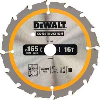 Pilový kotouč DeWALT DT1948 Pilový kotouč na dřevo s hřebíky 165 x 20 mm, 16 zubů, ATB 20° free_store_pickup