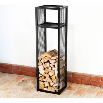 Braver kovový stojan, dřevník na dřevo ke krbu 35x30x120cm Perfo 2WIN-Tower, tahokov, s přepážkou (Braver Ocelový zásobník na krbové dřevo a třísky 35 x 30 x 120 cm s bočnicemi z tahokovu, 2 okna)