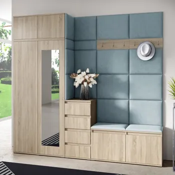 Předsíňová stěna Předsíňová stěna Emi 33 - dub Sonoma Barva čalounění: Pastelová modrá - Trinity 22