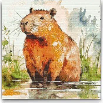 Diamantové malování Diamantové malování - Capybara 2 Velikost: 50x50cm, Rámování: Pouze srolované plátno, Diamanty: Čtvercové