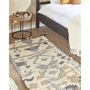 Koberec Kelimový koberec vícebarevný vlna a bavlna 80 x 150 cm ručně tkaný boho patchwork vzor se střapci Beliani