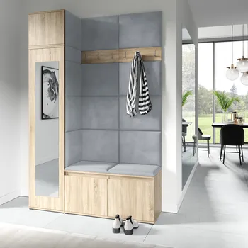 Předsíňová stěna Předsíňová stěna Emi 22 - dub Sonoma Barva čalounění: Světle šedá - Trinity 14