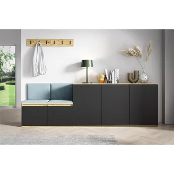 Předsíňová stěna Předsíňová stěna Emi 35 - dub Artisan/černá Barva čalounění: Pastelová modrá - Trinity 22