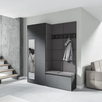 Předsíňová stěna Předsíňová stěna Emi 19 - šedá grafit Barva čalounění: Tmavě šedá - Trinity 15