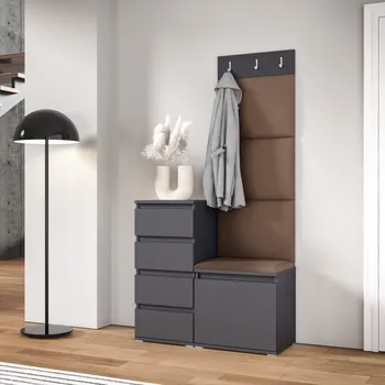 Předsíňová stěna Předsíňová stěna Emi 36 - šedá grafit Barva čalounění: Hnědá - Trinity 07