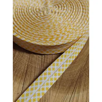 Krajka Šikmý proužek bavlněný káro šíře 14 mm zažehlený žlutý