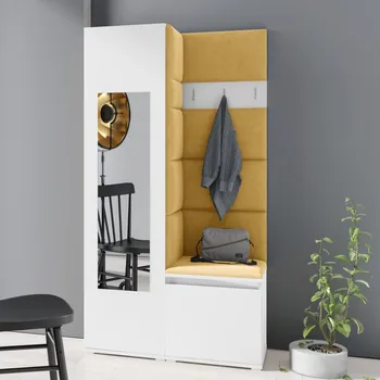 Předsíňová stěna Emi 13 - bílá Barva čalounění: Žlutá - Trinity 18