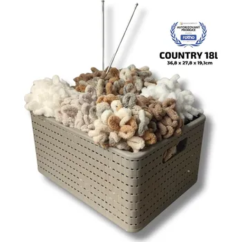 Úložný box Rotho Plastový košík COUNTRY, rovný, béžový (18l - 37x28x19)