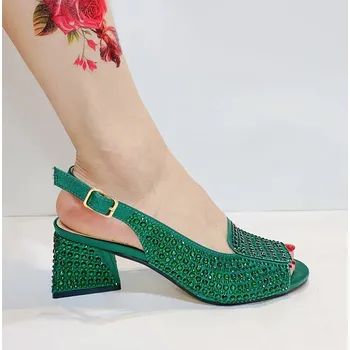 Dámské sandále Večerní sandály s kamínky Barva: Zelená, Velikost: 37