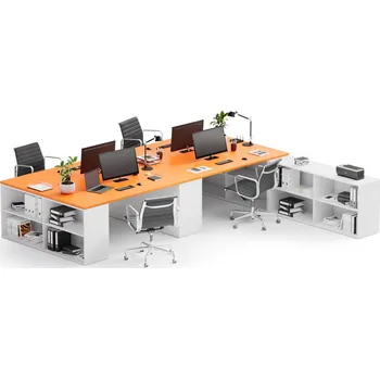 Psací stůl PLAN Kancelářský psací stůl s úložným prostorem BLOCK B05, bílá/oranžová