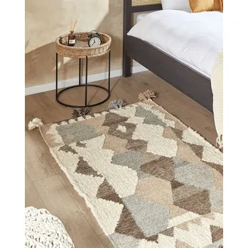 Koberec Kelimový koberec vícebarevný vlna a bavlna 80 x 150 cm ručně tkaný boho patchwork vzor se střapci Beliani