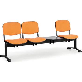 Čalouněná lavice do čekáren VIVA, 3-sedák, se stolkem, oranžová, černé nohy