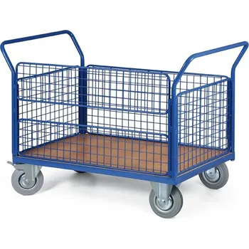 Plošinový vozík Plošinový vozík s drátěnými výplněmi, 1000x700 mm, nosnost 400 kg, kola 200 mm s šedou pryží