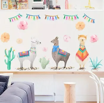 Samolepící dekorace Samolepka na zeď 3 malované lamy