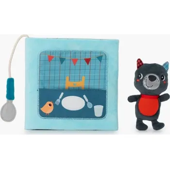 Leporelo Vlk Ludvík se učí jíst - Textilní knížka s prstovou loutkou