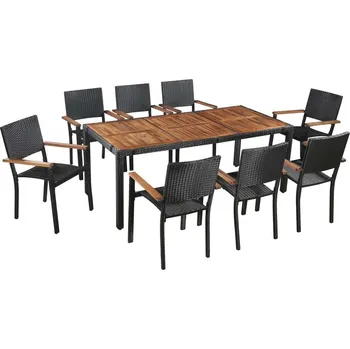 Zahradní sestava vidaXL 9dílný zahradní jídelní set polyratan a akáciové dřevo černý [43936]
