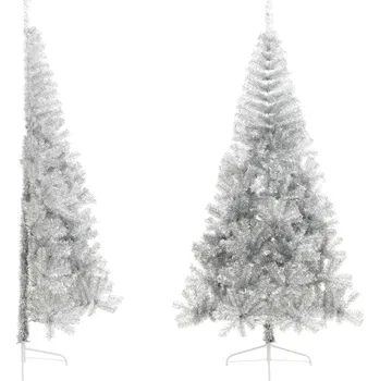 Vánoční stromek vidaXL Umělý poloviční vánoční stromek se stojanem stříbrný 210 cm PET