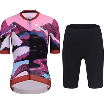 cyklistický dres RIVANELLE Cyklistický krátký dres a krátké kalhoty - SUNSET ELITE LADY - růžová/vícebarevná/černá
