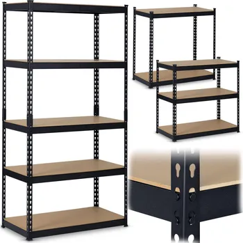 Dílenský regál Humberg Kovový úložný regál s MDF policemi, černý | Humberg