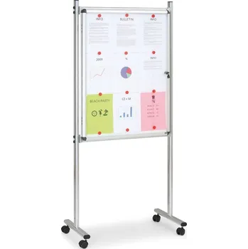 Informační tabulka Vnitřní vitrína na stojanu, 720 x 980 mm, magnetická, jednostranná, s kolečky