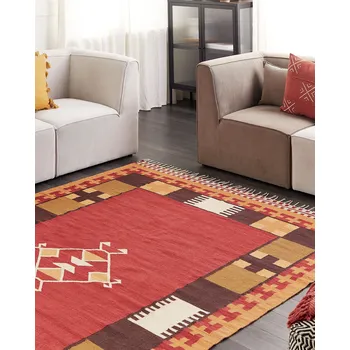 Koberec Kelimový koberec vícebarevný bavlna 200 x 300 cm ručně tkaný oboustranné ploché vazby geometrický vzor se střapci tradiční boho styl Beliani