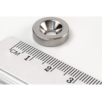 Dekorativní magnet Neodymový magnet válec 15x4 mm s dírou M4 - severní pól na straně s prohlubní - N38