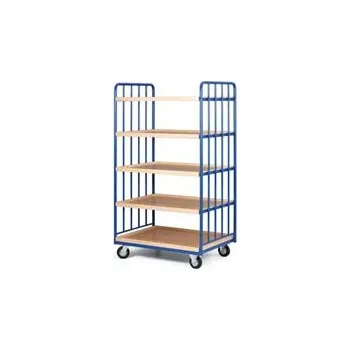 Policový vozík, 5 polic s hranou, 2 bočnice s výplní, nosnost 300 kg