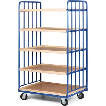 Policový vozík, 5 polic s hranou, 2 bočnice s výplní, nosnost 400 kg