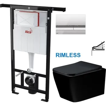 Klozet Předstěnový instalační systém s chromovým tlačítkem M1721 + WC MEXEN TEO ČERNÁ Rimless + SEDÁTKO AM102/1120 M1721 ME02