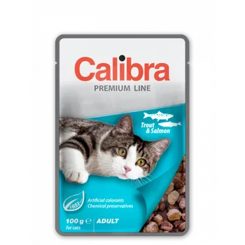 Krmivo pro kočku Calibra Premium Cat kapsička Adult pstruh a losos v omáčce 24x100g